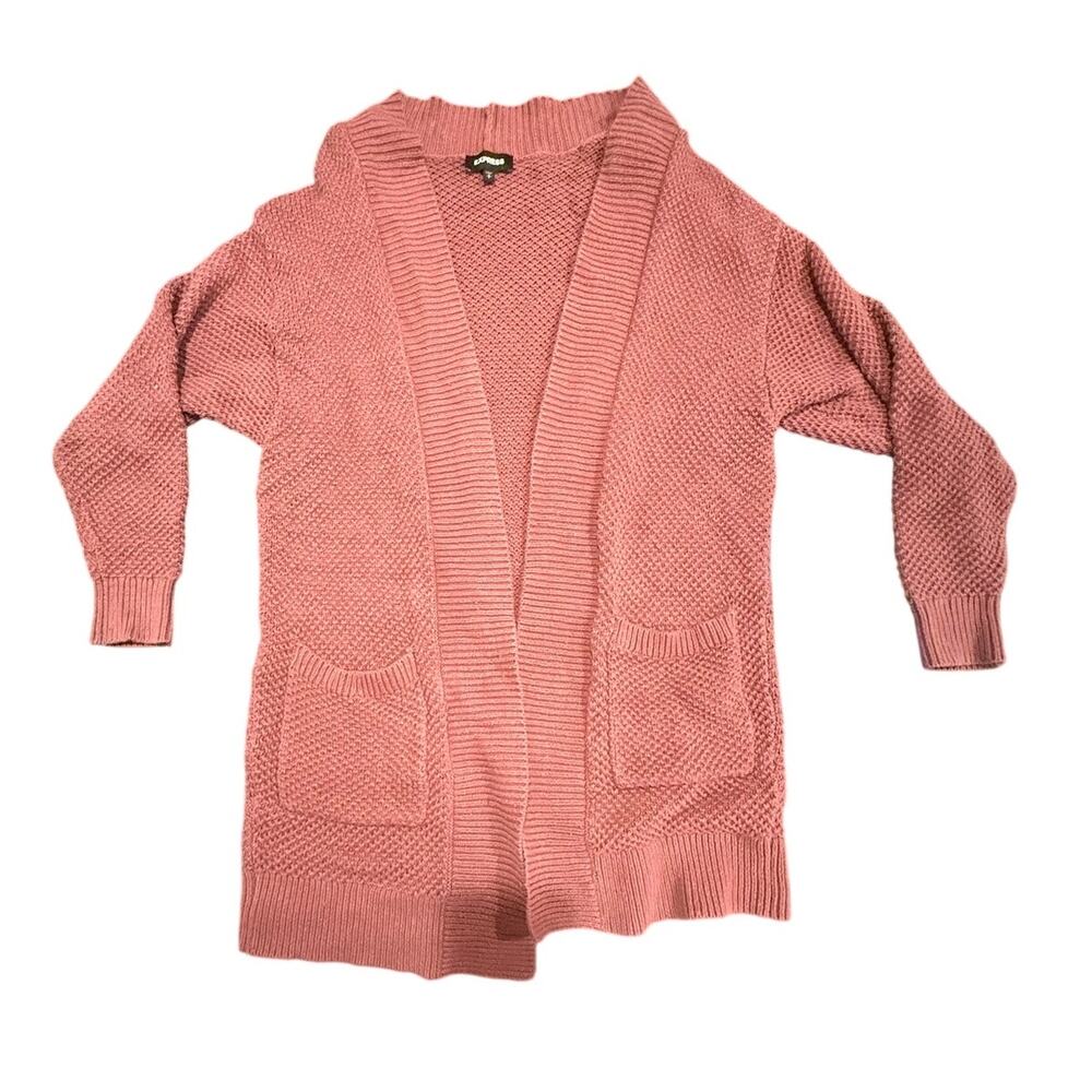 Express Women's Mauve Popcorn Textured Knit Open Front Cardigan Sweater Size S